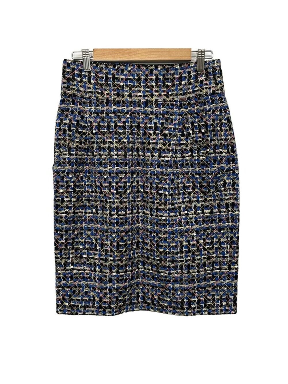 Chanel Long Skirt M Blue Black White Tweed Skirt